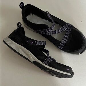 RYKA Kailee Black Purple Mesh Mary Janes Slip On Comfort Shoes NWT 8W Athleisure